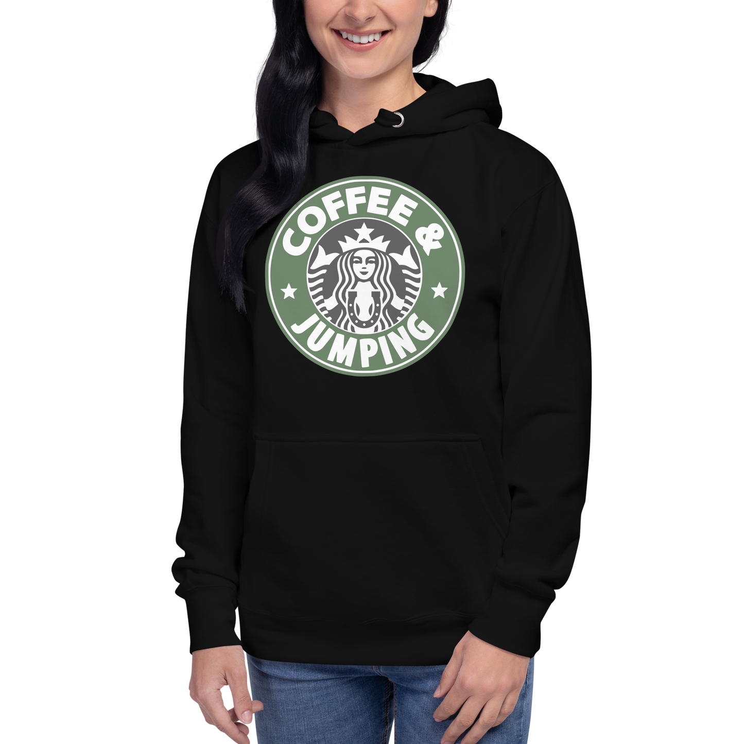 Unisex Premium Hoodie “Coffee and Jumping” Equestrian Horse Sweatshirt