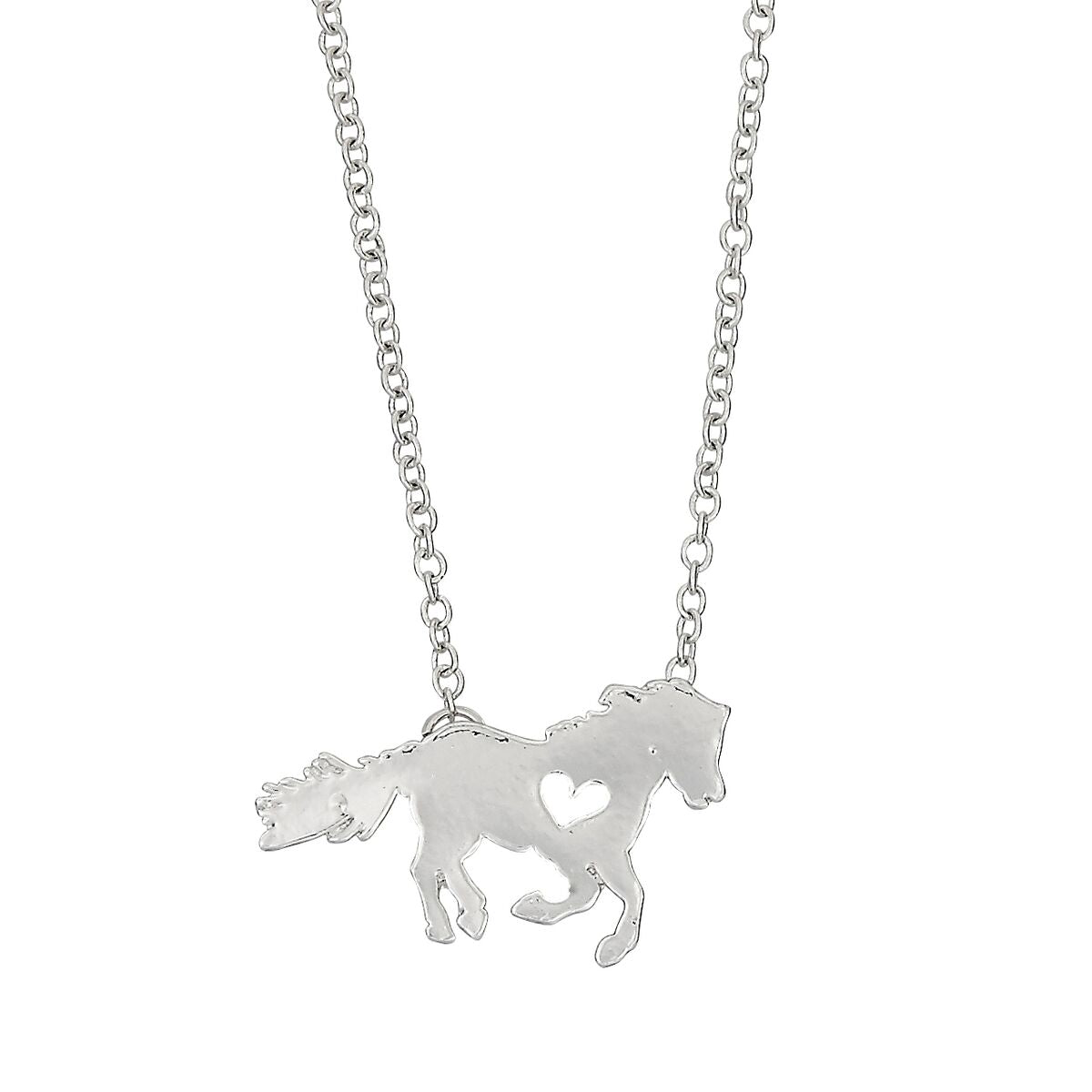 Pony with Heart Silver Colored Necklace