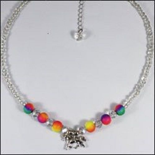 Girls Neon Rainbow Necklace with Horse Charm