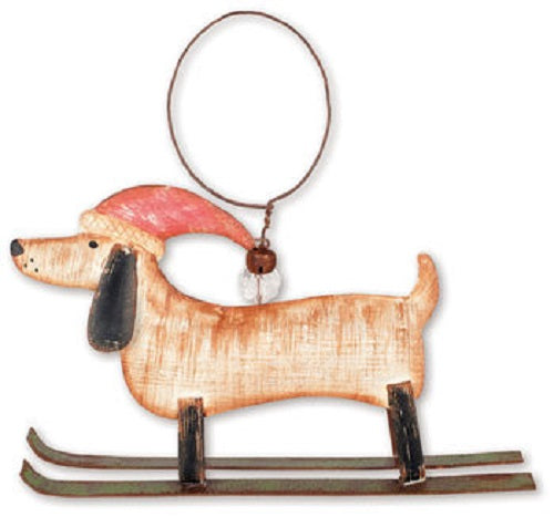 Dachshund on Skis Christmas Dog Ornament