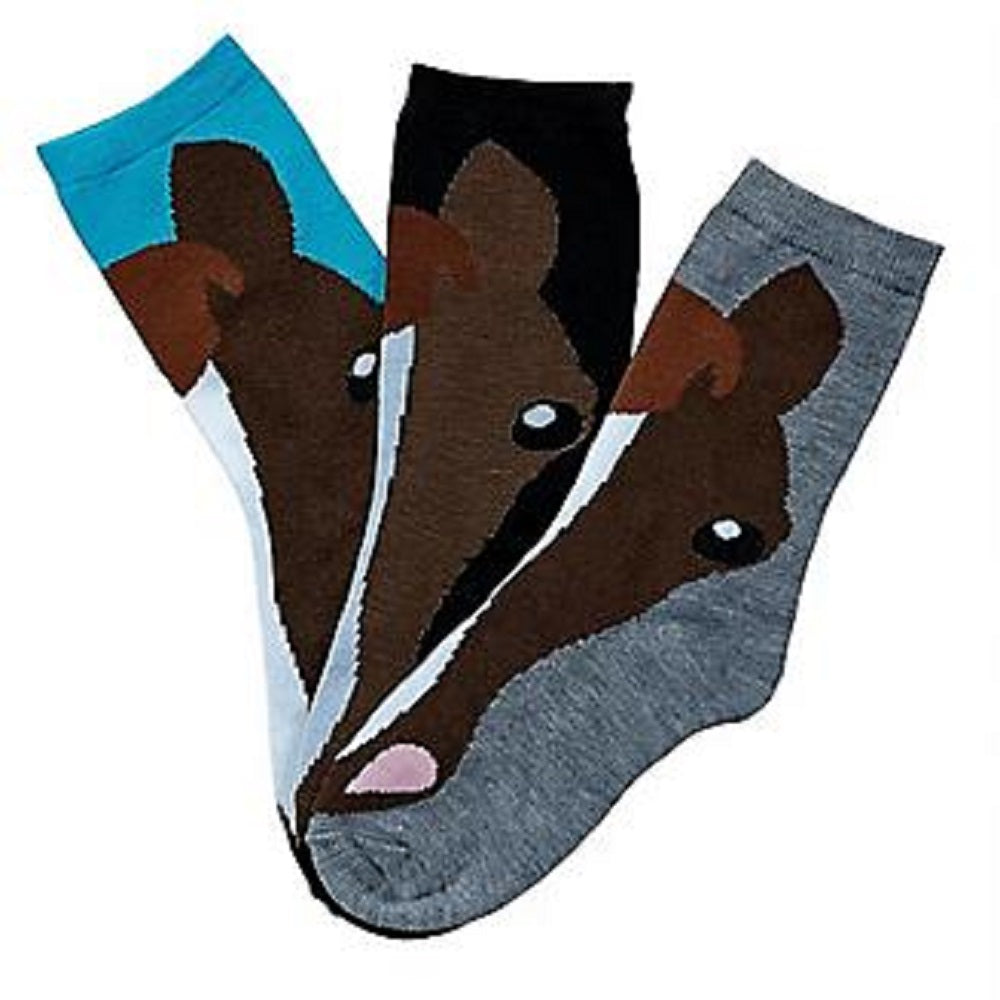 Horse Face, Crew Socks, 3 pk, ladies size 9-11