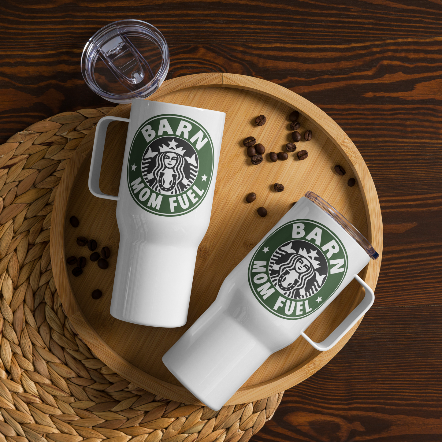 Travel mug with handle "Barn Mom Fuel" Horse Coffee
