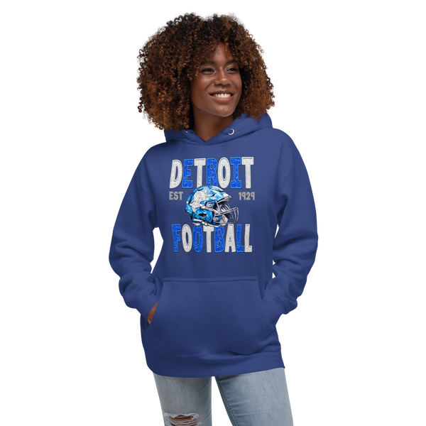 Unisex Hoodie "Detroit Football" Faux Embroidery with Faux Sequin Detail