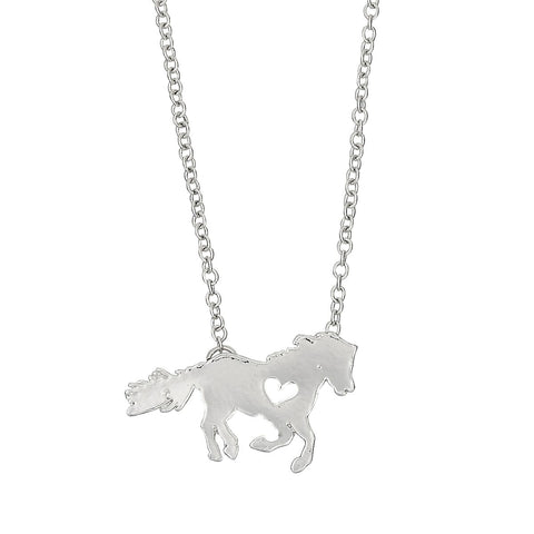 Pony with Heart Silver Colored Necklace