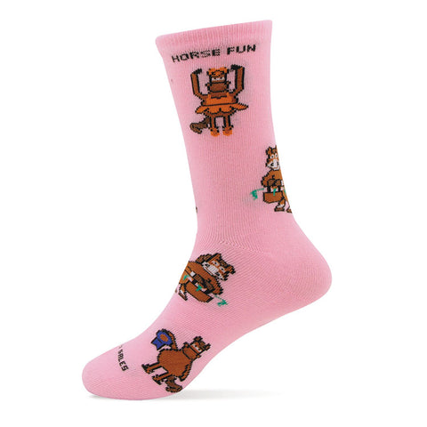 Horse Fun Pink Youth Socks Made in USA