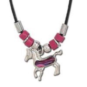 Girls Pink Paua Shell Horse Necklace