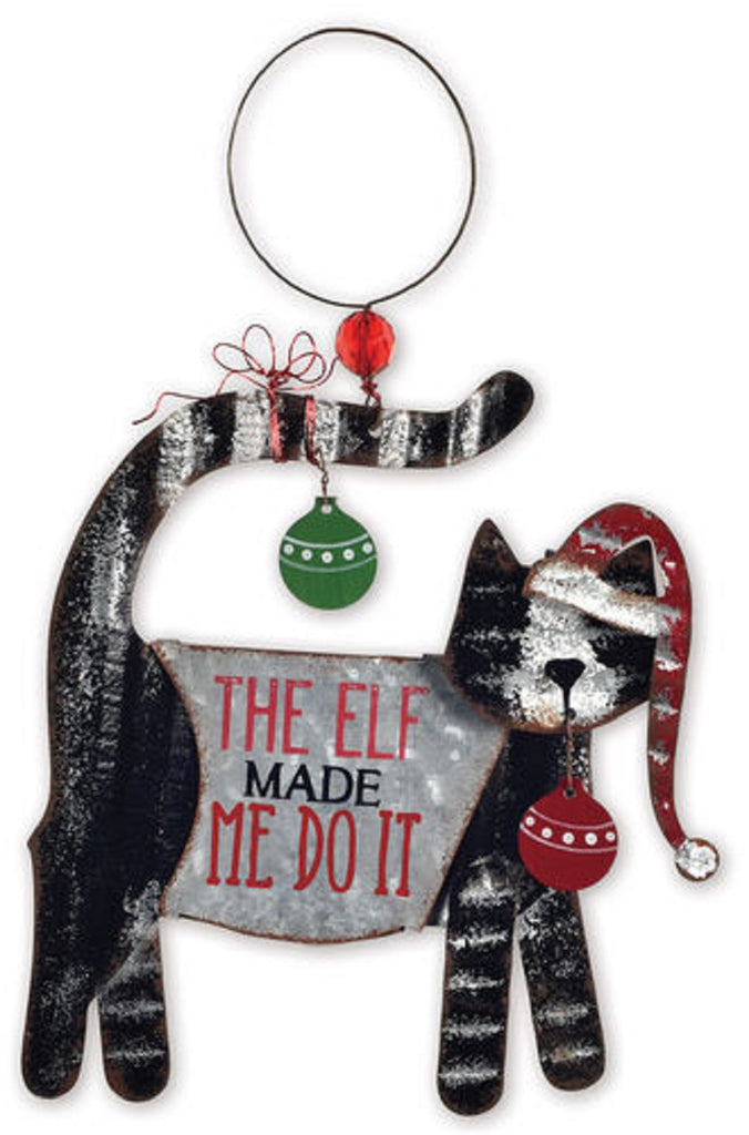 Cat Tin Ornament or Wall Hanging 'The Elf Made Me Do It'