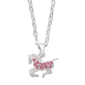 Girls Horse Necklace Pink Crystals w/ Gift Box