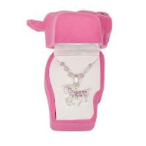 Girls Horse Necklace Pink Crystals w/ Gift Box