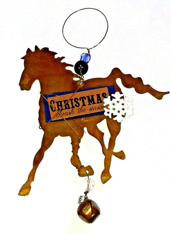 Chestnut Brown Tin Horse Christmas Ornament or Wall hanging Snowflake