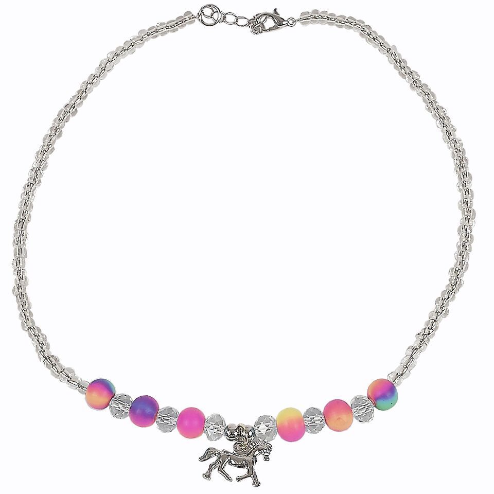 Girls Neon Rainbow Necklace with Horse Charm