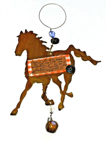 Chestnut Brown Tin Horse Christmas Ornament or Wall hanging Buttons